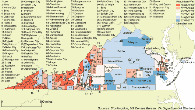 Cartogram map of 2017 Virginia gubernatorial race Cartogram map of 2017 Virginia gubernatorial race