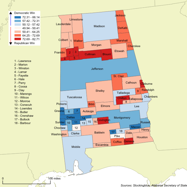 Cartogram map of 2017 Alabama Senate race