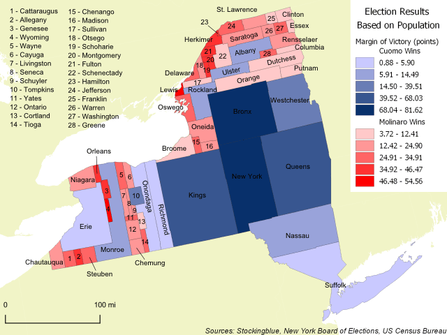New York Gubernatorial Results by County