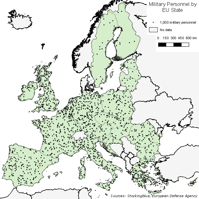 Map of military personnel in the EU