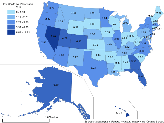Air Travel per Capita in US States