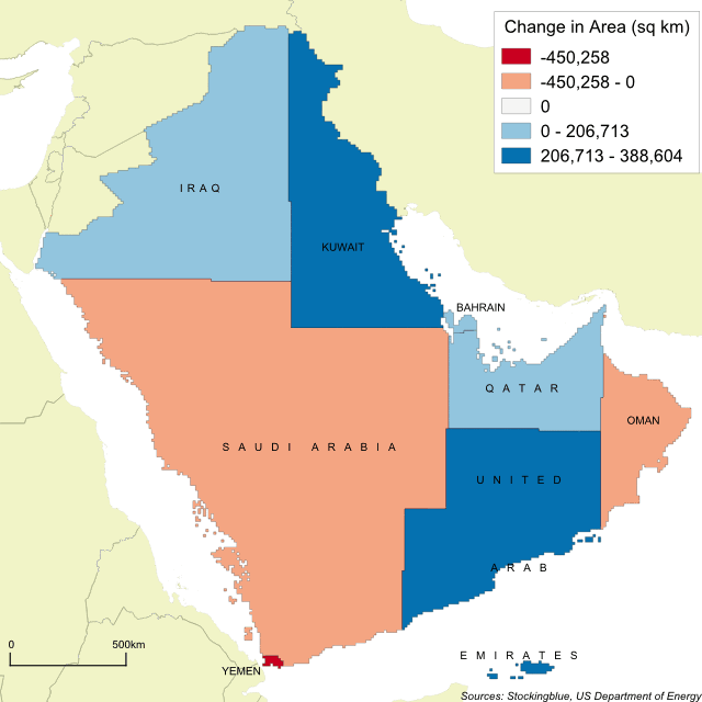 Cartogram map of oil production in the Arabian Peninsula Cartogram map of oil production in the Arabian Peninsula