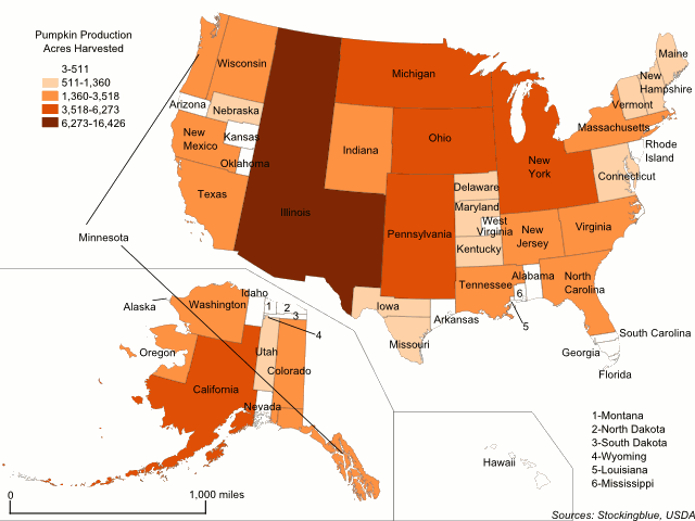 Cartogram map of pumpkin production in the United States Cartogram map of pumpkin production in the United States