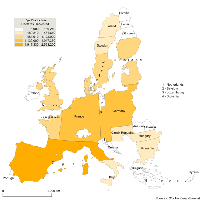 Cartogram map of barley production in the European Union