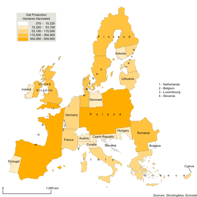 Cartogram map of oat production in the European Union Cartogram map of oat production in the European Union
