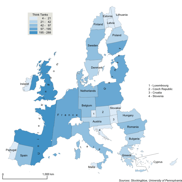 Cartogram map of think tanks in the European Union Cartogram map of think tanks in the European Union