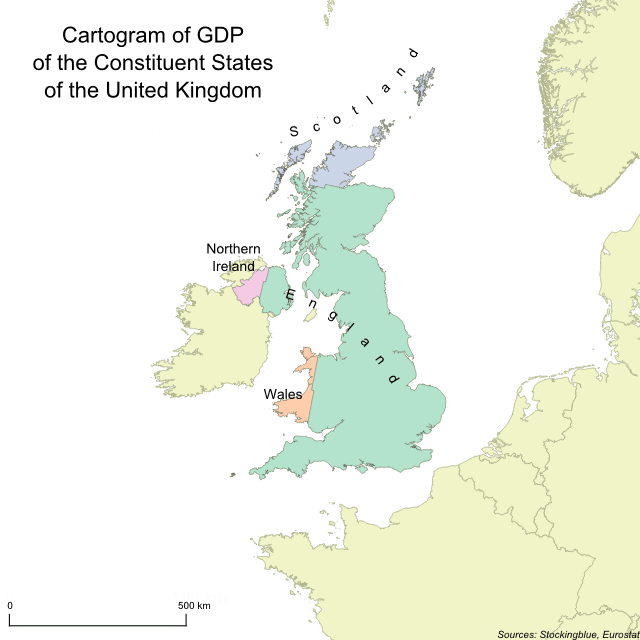 Cartogram of GDP of the United Kingdom