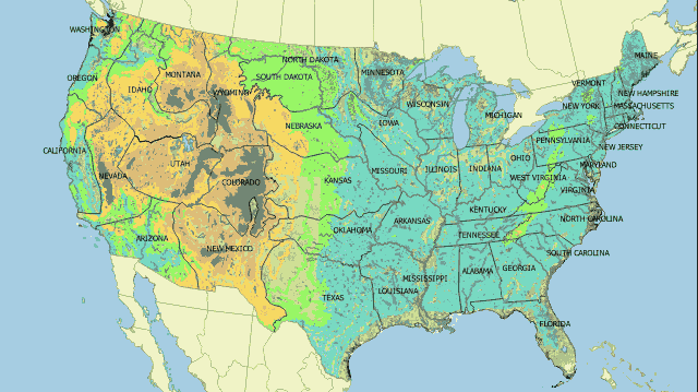 Map of United States with metes and bounds borders